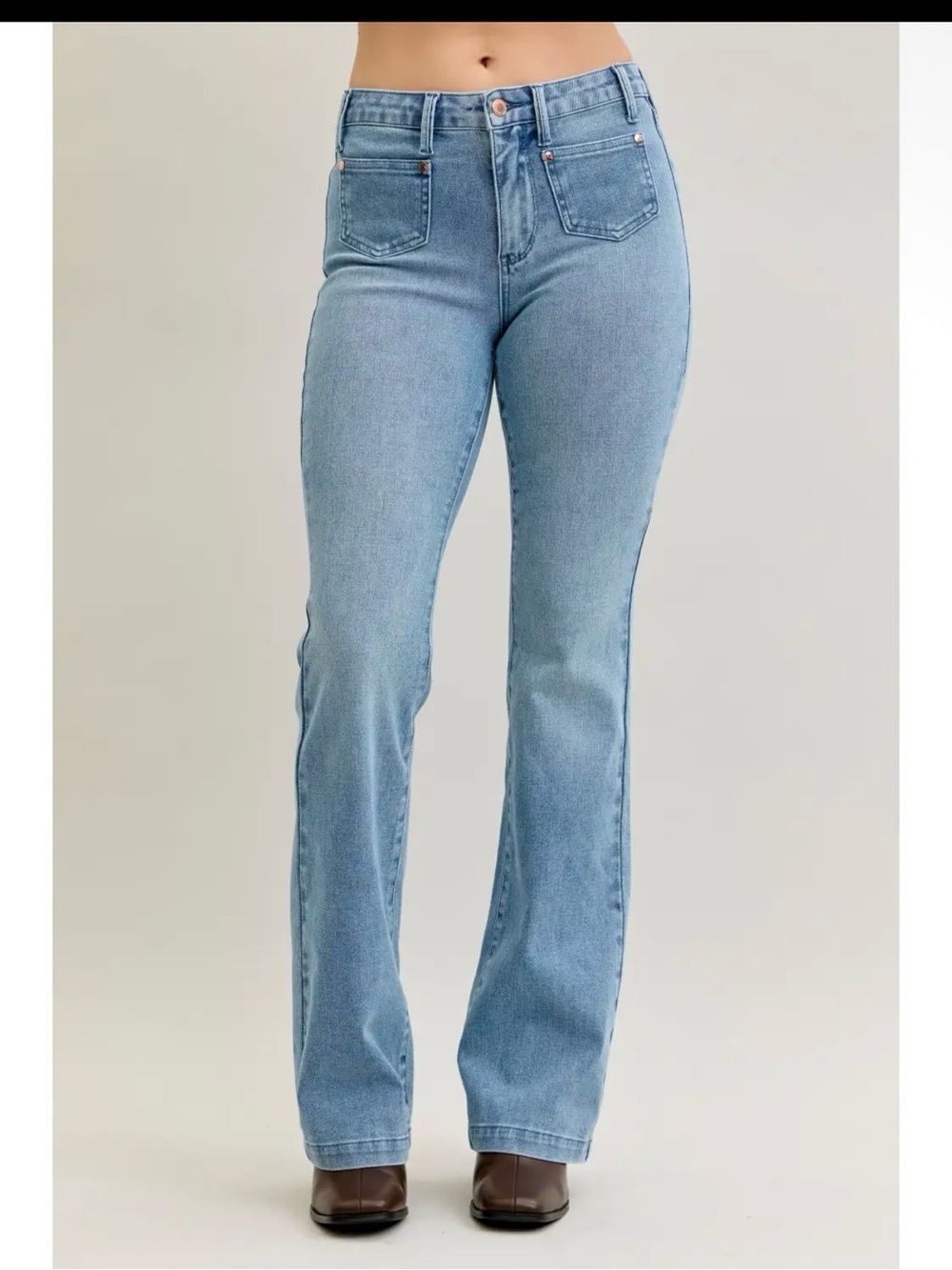 New JUDY blue bootcut patch pocket Women's Jeans 3/4, 7/8, 9/10, 11/12